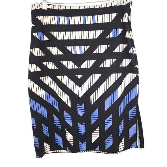 Worthington Black White Blue Striped Knee Length Skirt - Picture 1 of 6